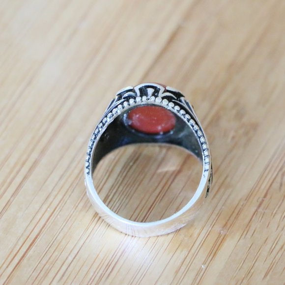 925 Sterling Silver Men's Ring Natural Red Agate - Picture 10 of 11